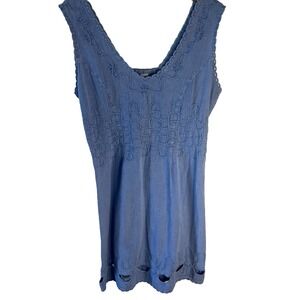 Blanco By Nature Dress Women M Cotton Blue Unique Smocked Peru Sumer Picnic